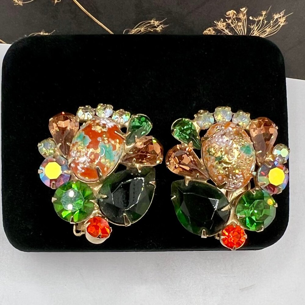 Juliana Coral Gold Splattered Brooch and CLIP Earrings - Picture 6 of 7